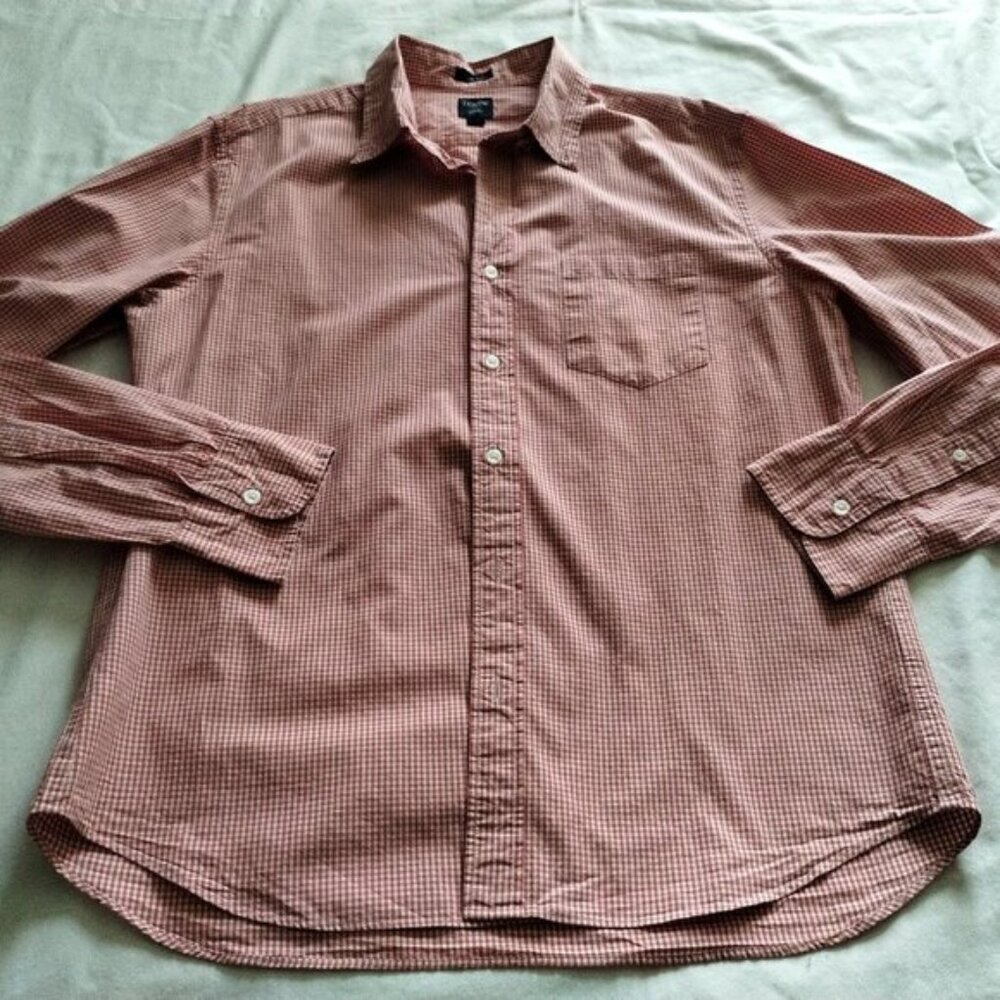(Men's) JCREW Red & White CHECK Long Sleeve "SLIM Fit" BUTTON Down Top Sz LARGE
